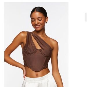 Forever 21 Large One-Shoulder Crop Top Bronze Bustier
